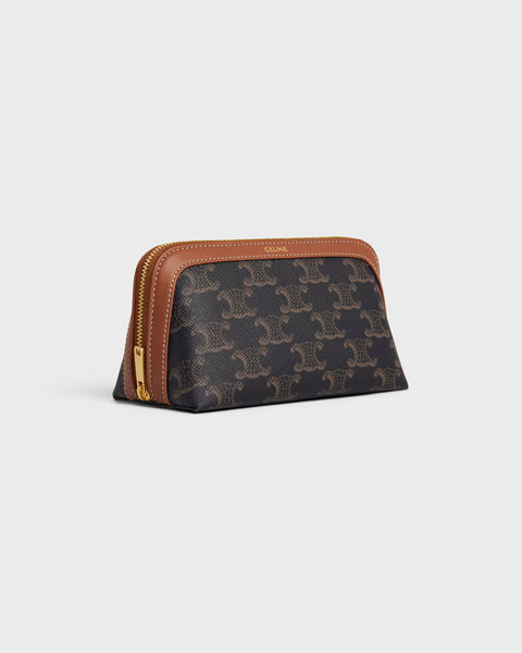 Small Cosmetic Pouch in Triomphe Canvas and Calfskin – Tan