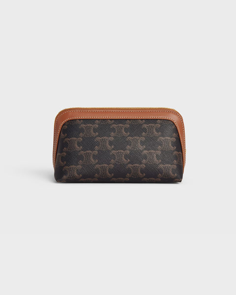 Small Cosmetic Pouch in Triomphe Canvas and Calfskin – Tan