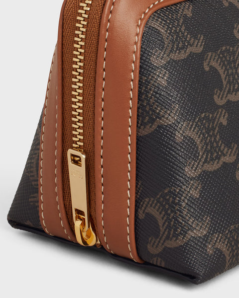 Small Cosmetic Pouch in Triomphe Canvas and Calfskin – Tan