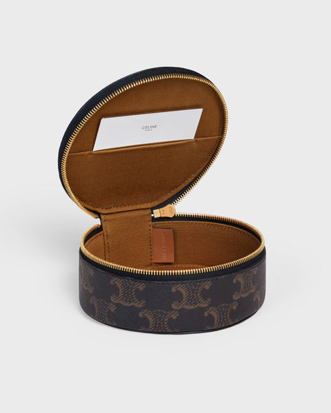 Zipped Round Case in Triomphe Canvas and Calfskin – Tan