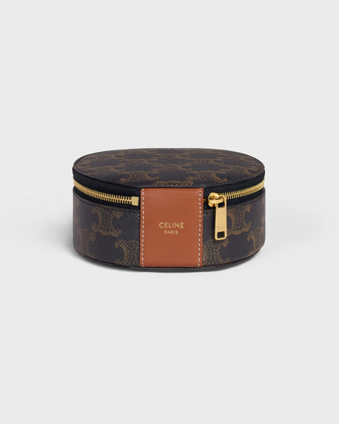 Zipped Round Case in Triomphe Canvas and Calfskin – Tan